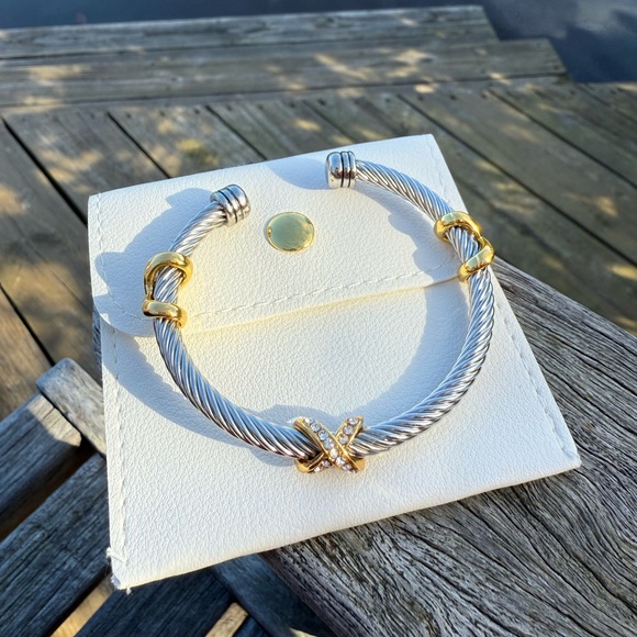 Nordstrom Two-Tone Gold Accents with Pavé‎ Crystal X Cable Cuff Bracelet - Picture 4 of 7